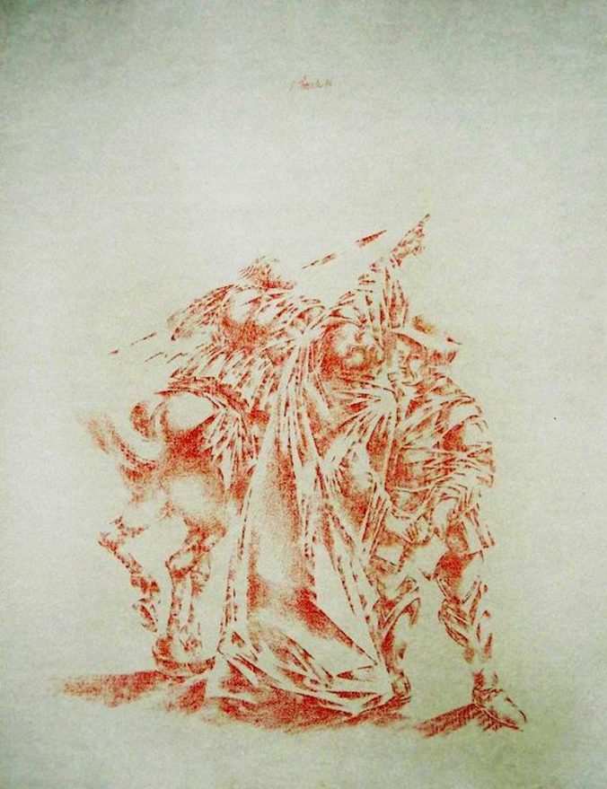 Aufbruch, Studie - Rötel auf grauem Bütten 1989